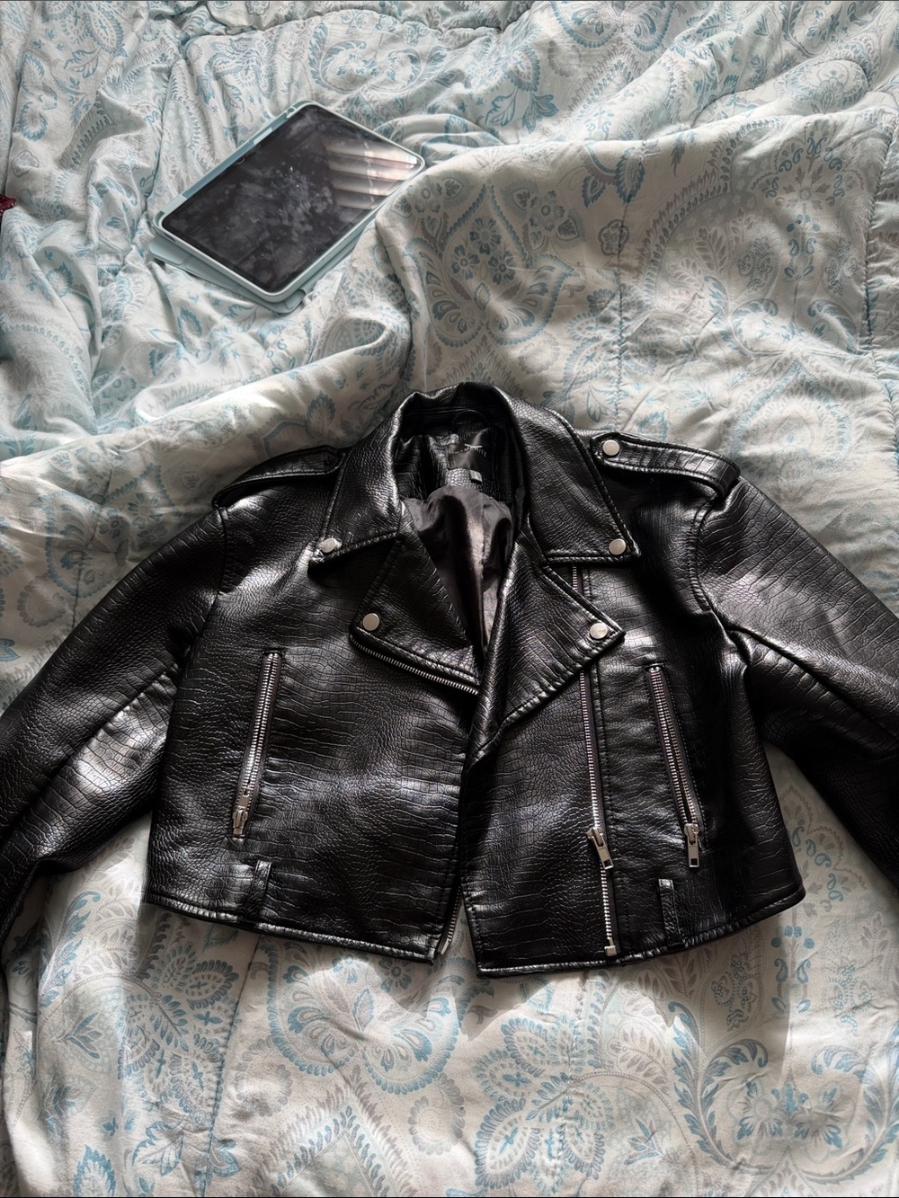 Dynamite Black Cropped Faux Leather Biker Jacket
